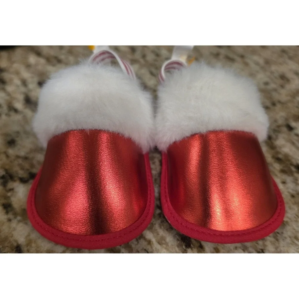 Carter's Child of Mine Baby Girl Slippers 3-6M Red Metallic White Faux Fur